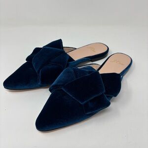J. Crew Deep Teal Holiday Velvet Pointed-Toe Slides Miles Size 7